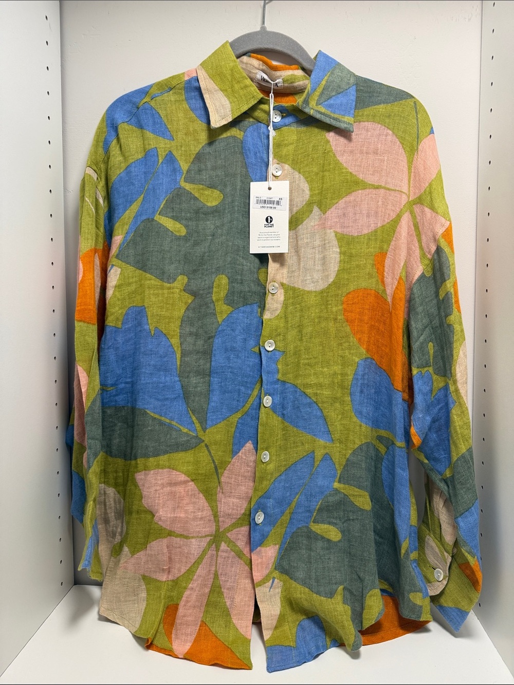 Vitamin A Multicolor Linen Floral Button-Up Shirt - NWT sz XS - Picture 6 of 16